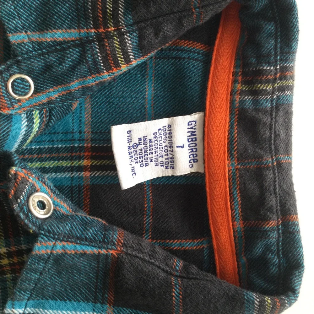 Gymboree Boys Teal and Black Plaid Snap Up Shirt